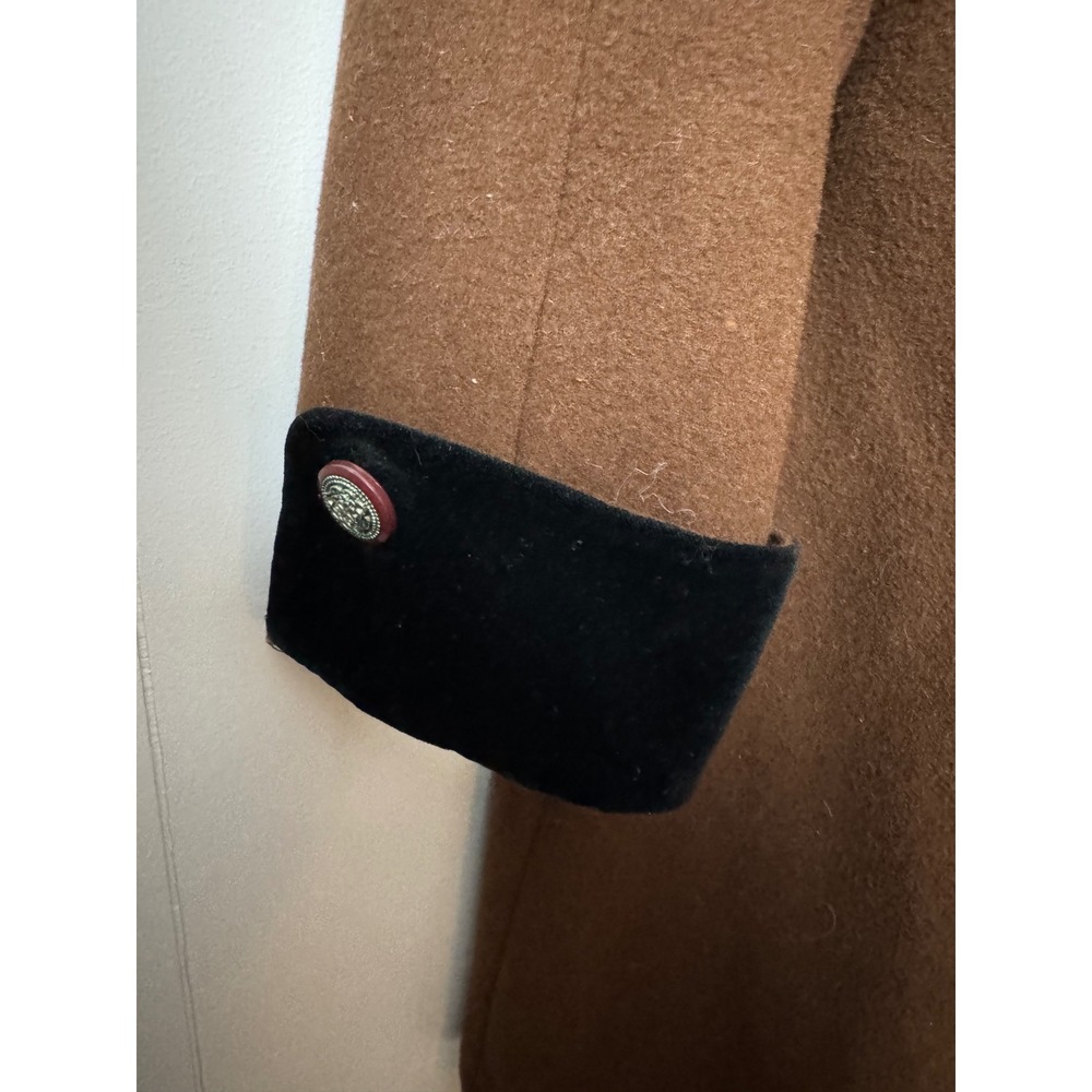 Vintage Donnybrook Womens Brown Wool Coat Velvet Trim Silver Button Made Size 10 - Picture 4 of 9